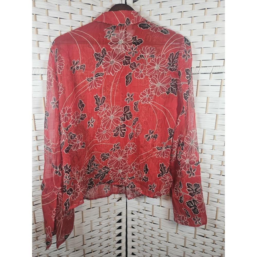 INC Womens Red Floral Sheer Top Sz M Bloomcore Cottagecore - Picture 5 of 10